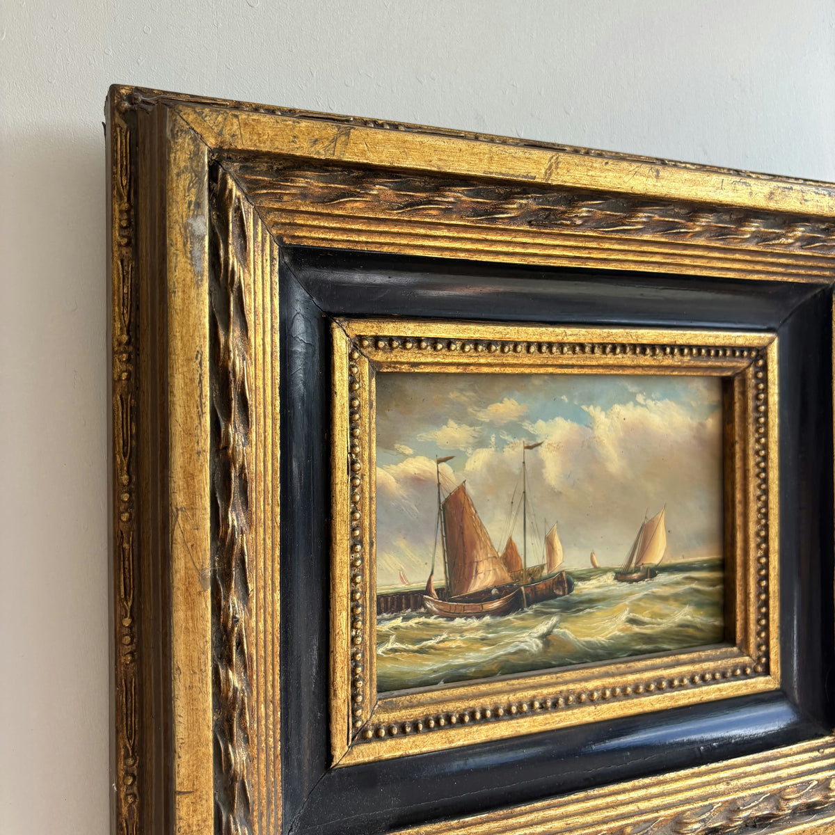Antique Seascape Oil Painting 