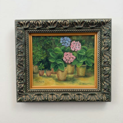 Detailed Floral Still Life Oil Painting "Potted Hydrangeas" Small Art Holland Art Shop