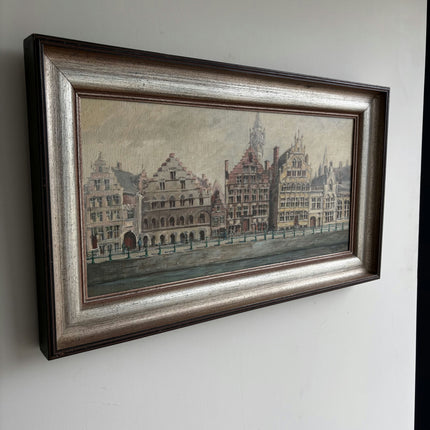 Original Cityscape Oil Painting "Row Houses" Rustic Large Artwork Holland Art Shop