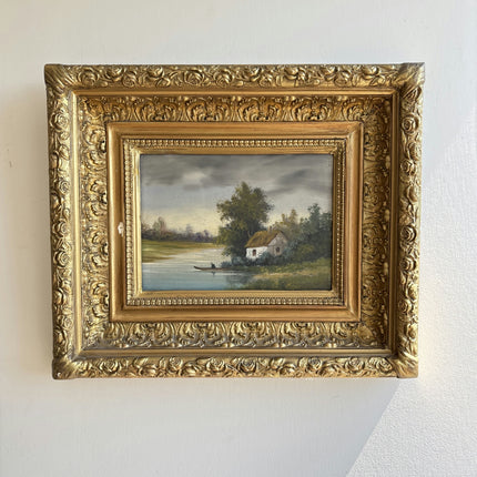 19th Century Antique Landscape Oil Painting "Gilded Frame" French Artwork Holland Art Shop