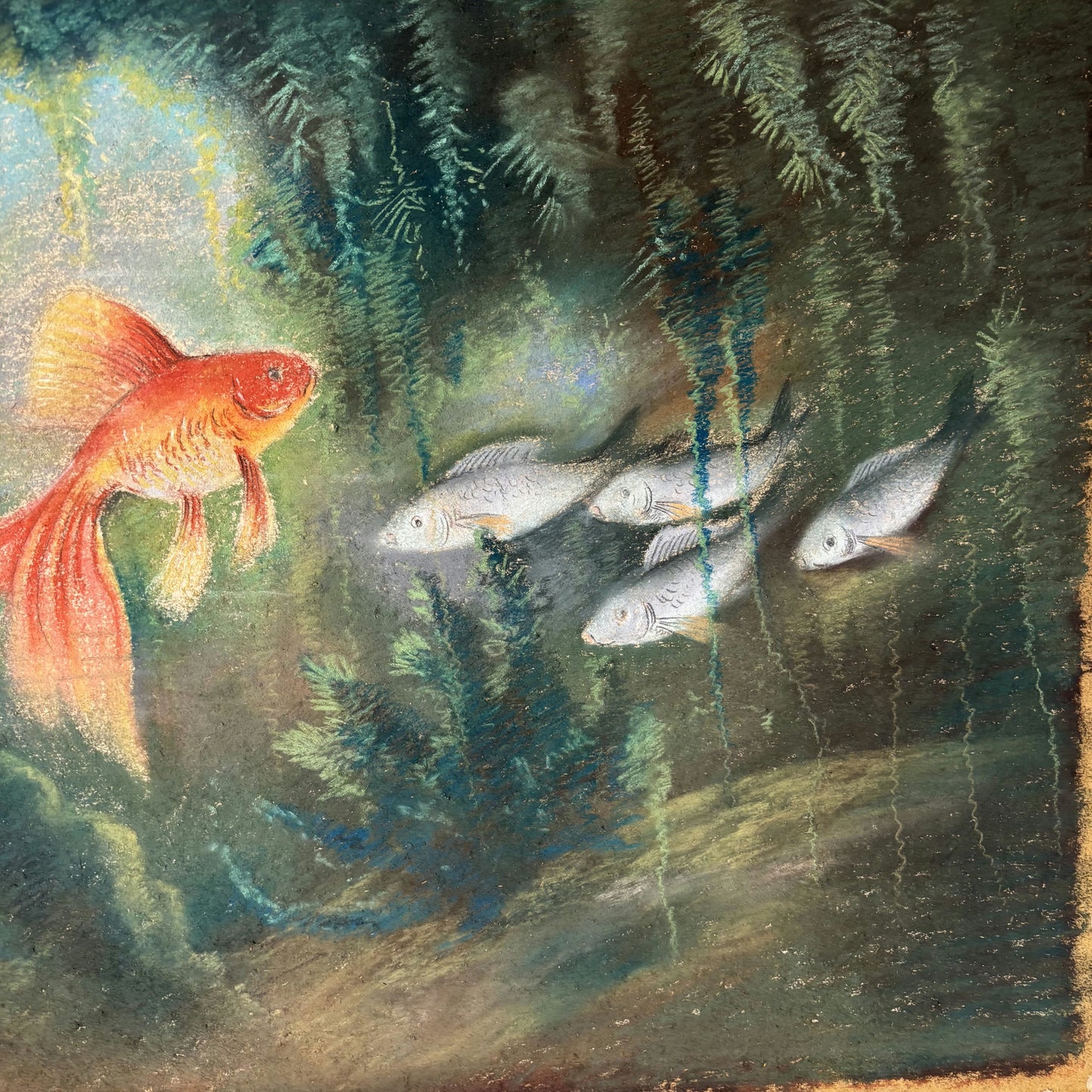 Expressive Animals Pastel "Goldfish Trio" Refined Medium Art