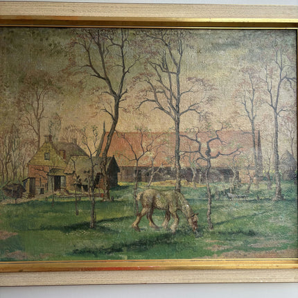 Elegant Farm Oil Painting "Grazing Horse" Handcrafted Large Art Holland Art Shop