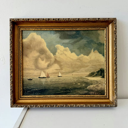 Remarkable Oil Painting Seascape "Sailing Vessels" Original Small Art Holland Art Shop
