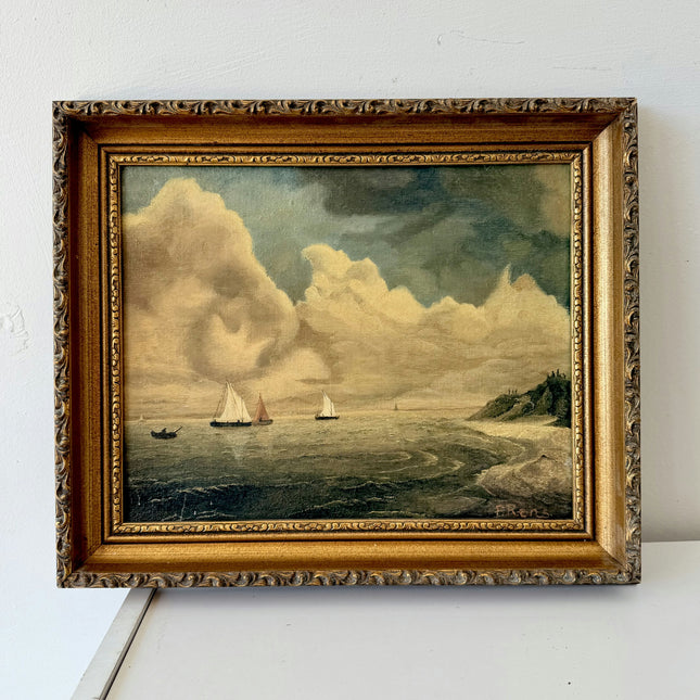 Remarkable Oil Painting Seascape "Sailing Vessels" Original Small Art Holland Art Shop