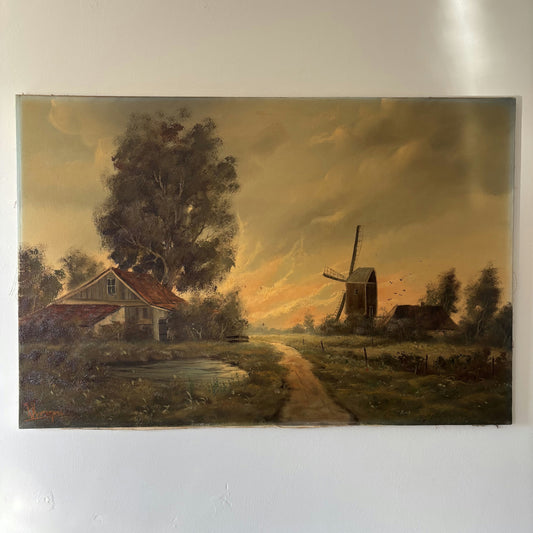 Striking Landscape Oil Painting "Windmill Path" Classic Large Artwork