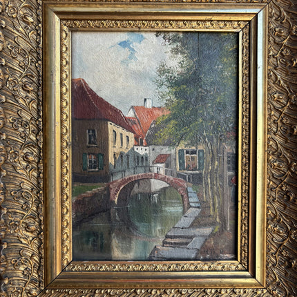 Expressive Cityscape Oil Painting "Gilded Frame" Vintage Small Artwork Holland Art Shop
