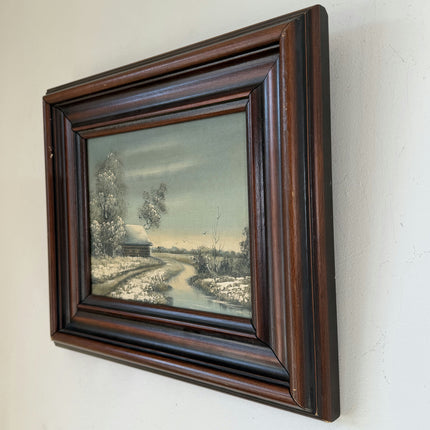 Vintage Oil Painting Winter Landscape "Snowy Cottage" Wonderful Small Artwork Holland Art Shop