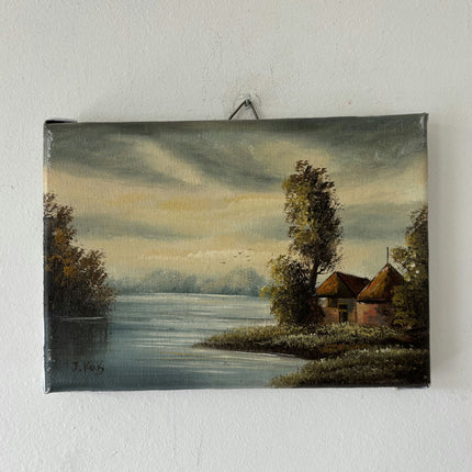 Rustic Landscape Oil Painting "Thatched Cottages" Handcrafted Small Artwork Holland Art Shop