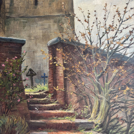 Rustic Cityscape Oil Painting "Church Tower" Traditional Belgique Artwork Holland Art Shop