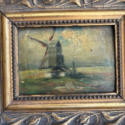 Antique Landscape Oil Painting "Gilded Frame" Handcrafted Small Artwork Holland Art Shop