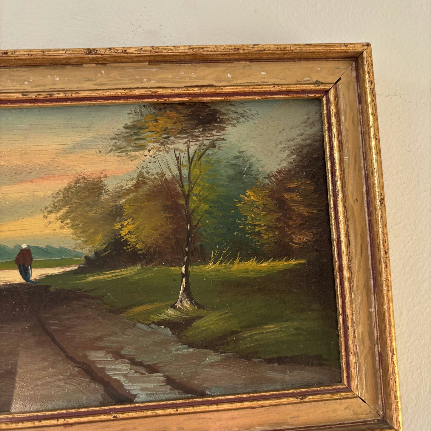 Original Landscape Oil Painting "Walking Figure" Intriguing Small Art