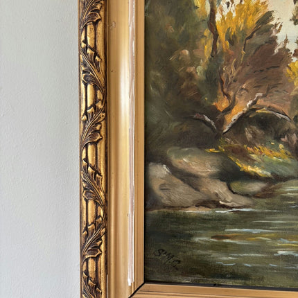 Classic Oil Painting Landscape "Riverbank Trees" Antique Large Art Holland Art Shop