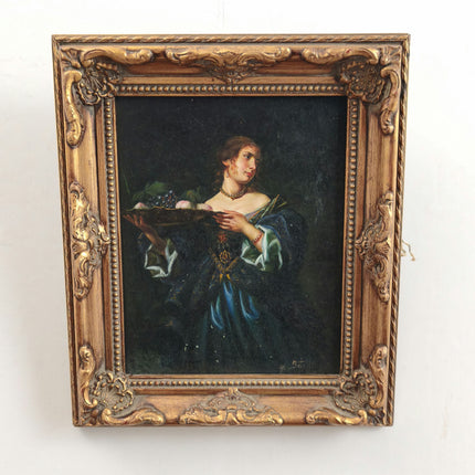 Expressive Interior Oil Painting "Woman HoldingPlatter" Detailed Small Art Holland Art Shop