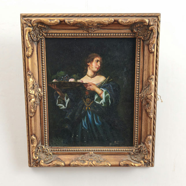 Expressive Interior Oil Painting "Woman HoldingPlatter" Detailed Small Art Holland Art Shop