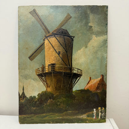 Rustic Landscape Oil Painting "Tower Windmill" Authentic Small Artwork Holland Art Shop