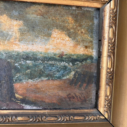 Antique Seascape Oil Painting "Stormy Sea" Original Small Art Holland Art Shop