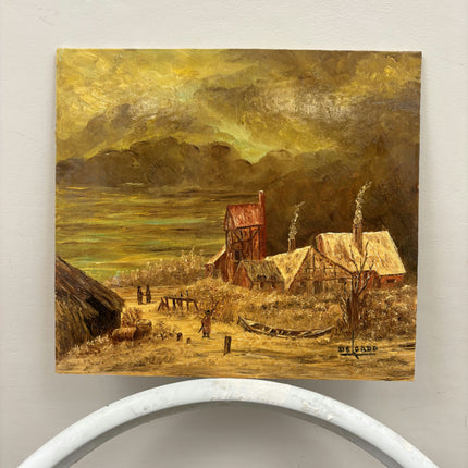 Expressive Farm Oil Painting "Thatched Houses" Original Small Art Holland Art Shop
