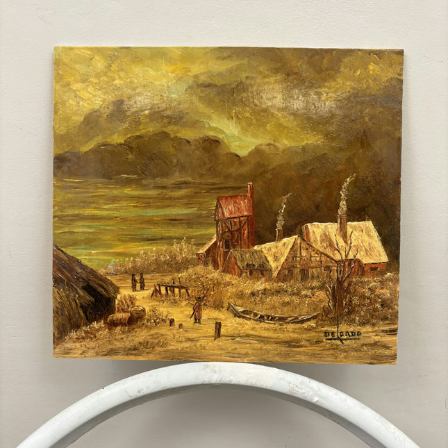 Expressive Farm Oil Painting "Thatched Houses" Original Small Art Holland Art Shop