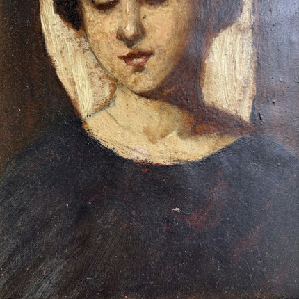 19th Century Antique Portrait Oil Painting "Woman Head" Artwork Holland Art Shop