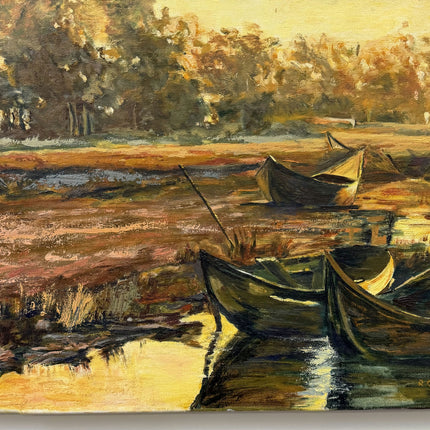 Authentic Scenery Oil Painting "Rowing Boats" Expressive Art Holland Art Shop