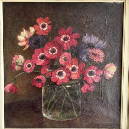 19th Century Antique Oil Painting "Red Anemones" Art Holland Art Shop
