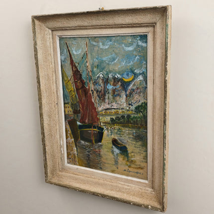 Original Harbor Scene Oil Painting "Blue Signature" Timeless Art Holland Art Shop