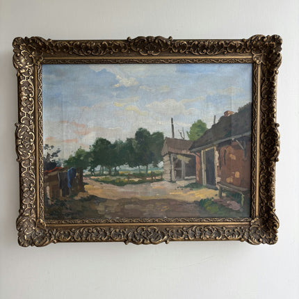 1934 Farm Oil Painting "Village Road" Artwork Holland Art Shop