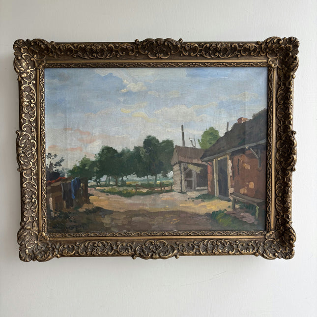 1934 Farm Oil Painting "Village Road" Artwork Holland Art Shop