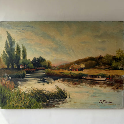 Vintage Landscape Oil Painting "Hay Cart" Elegant Large Art Holland Art Shop