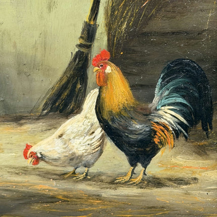 Traditional Animals Oil Painting "Rooster Pair" Authentic Small Artwork Holland Art Shop