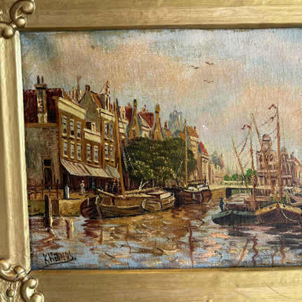 Traditional Harbor Scene Oil Painting "Gilded Frame" Detailed Artwork Holland Art Shop