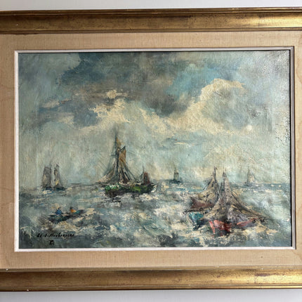 Elegant Seascape Oil Painting "Sailing Boat" Handcrafted Large Art Holland Art Shop
