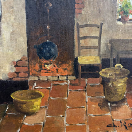 Elegant Still Life Oil Painting "Open Hearth" Vintage Artwork Holland Art Shop