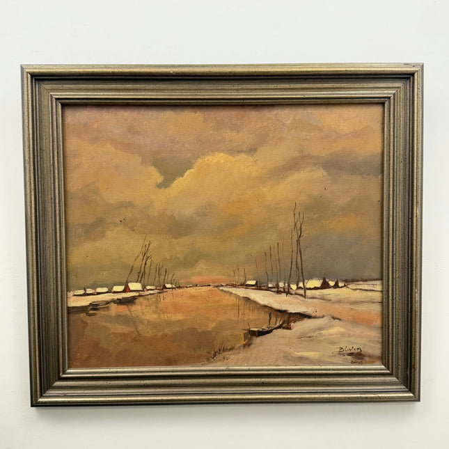 Traditional Winter Landscape Oil Painting "Snowy Houses" Large Artwork Holland Art Shop