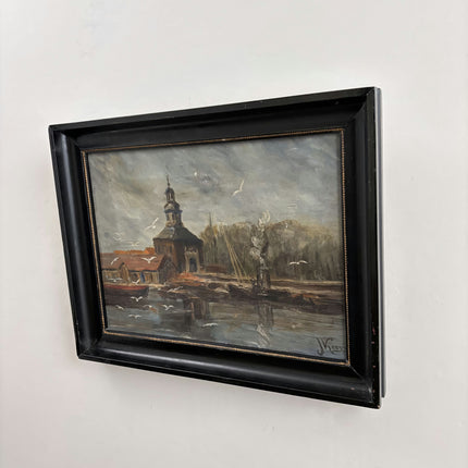 Antique Interior Oil Painting "Harbor Church" Timeless Art Holland Art Shop
