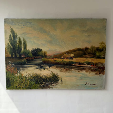 Vintage Landscape Oil Painting "Hay Cart" Elegant Large Art Holland Art Shop