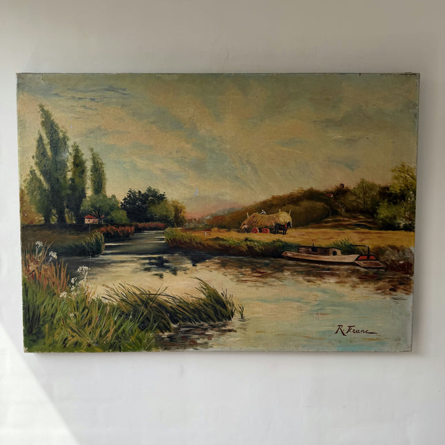 Vintage Landscape Oil Painting "Hay Cart" Elegant Large Art Holland Art Shop