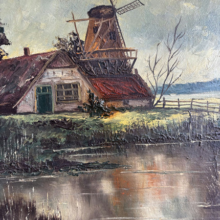 Expressive Landscape Oil Painting "Thatched Windmill" Original Art Holland Art Shop