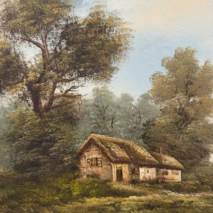 Rustic Landscape Oil Painting "Thatched Cottage" Vintage Art Holland Art Shop
