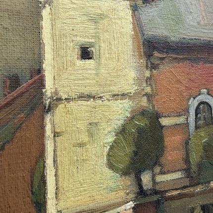 Vintage Cityscape Oil Painting "Village Church" Authentic Artwork Holland Art Shop