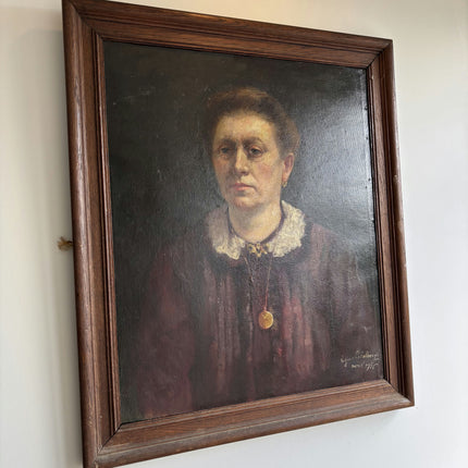 1916 Antique Portrait Oil Painting "Seated Woman" Belgique Artwork Holland Art Shop