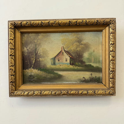 Rustic Landscape Oil Painting "Thatched Cottage" Expressive Small Artwork Holland Art Shop