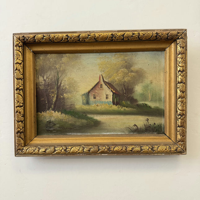 Rustic Landscape Oil Painting "Thatched Cottage" Expressive Small Artwork Holland Art Shop