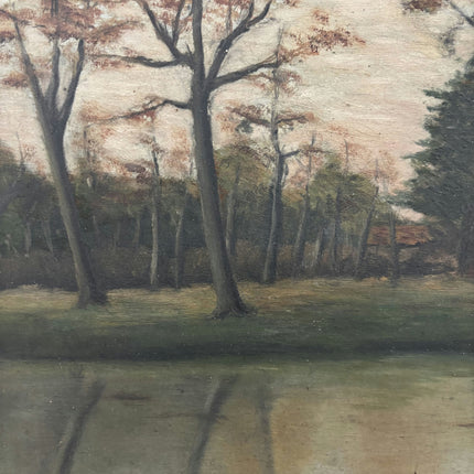 1914 Antique Landscape Oil Painting "Row Of Trees" Dutch Artwork Holland Art Shop