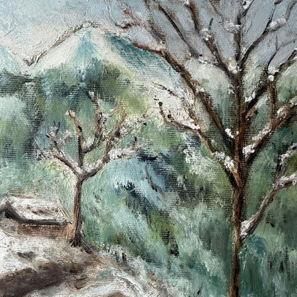 Classic Winter Landscape Oil Painting "Snowy Tree" Original Small Art Holland Art Shop