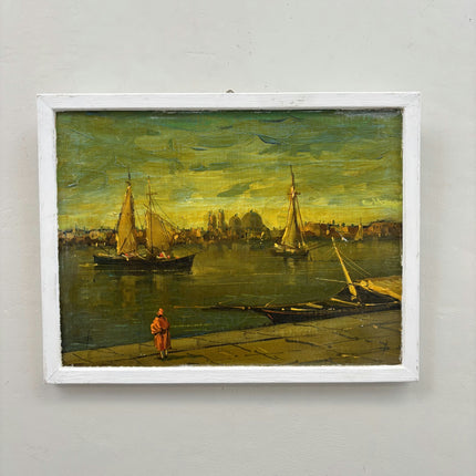 Timeless Harbor Scene Oil Painting "Sailing Boat" Rustic Small Art Holland Art Shop
