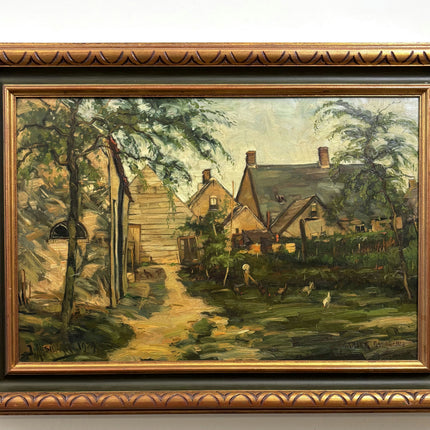 Vintage Farm Oil Painting "Village Houses" Authentic Large Artwork Holland Art Shop