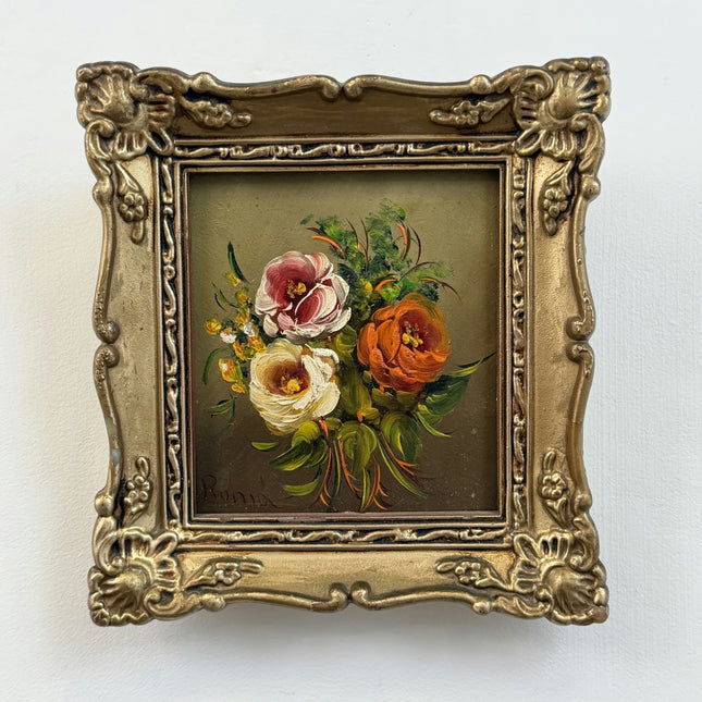 Rustic Floral Still Life Oil Painting "Flower Bouquet" Elegant Small Art Holland Art Shop