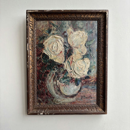 Refined Floral Still Life Oil Painting "White Roses" Detailed Small Art Holland Art Shop