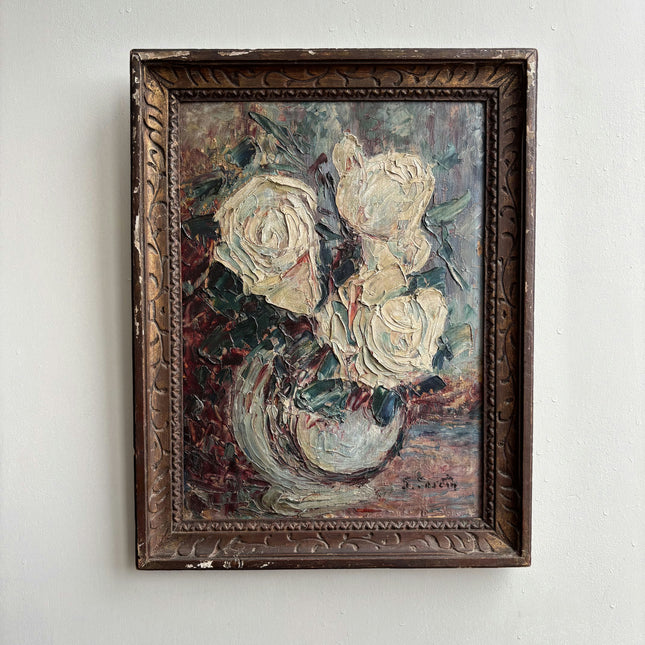 Refined Floral Still Life Oil Painting "White Roses" Detailed Small Art Holland Art Shop